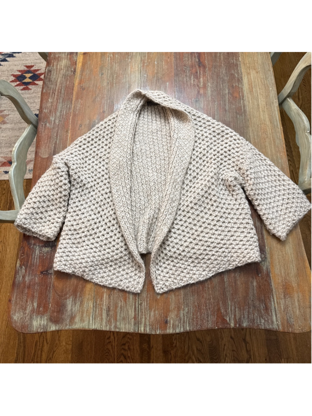 Vintage Elsamanda Italy Alpaca Wool Blend Chunky Knit Cardigan Oatmeal Beige - L